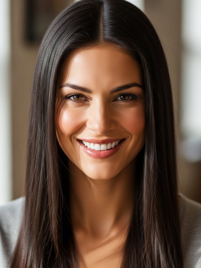 Sleek Straight Hair with Middle Part hairstyle 