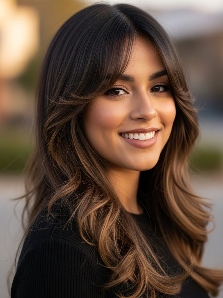 Soft Curtain Bangs with Layers Hairstyle 
