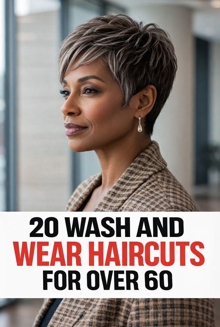 # 20 Wash And Wear Haircuts For Older Women Hello beautiful! Let's talk about something that matters - your time and how you spend it. You've lived decades of life, raised families, built careers, and honestly, you've earned the right to not spend hours every morning wrestling with your hair. The idea that looking good requires massive time investment is outdated, and frankly, there are so many gorgeous haircuts that look absolutely stunning with minimal effort. You deserve a hairstyle that makes you look polished and feel confident without demanding your precious time. As we age, our hair changes. It might be thinner, grayer, have different texture, or just behave differently than it used to. But here's the wonderful news - there are haircuts specifically designed to work with mature hair, require minimal styling, and look absolutely gorgeous with just a wash and go. I'm talking about cuts that air dry beautifully, need minimal product, and still make you look put-together and elegant. No blow dryers required unless you want to speed up drying time. No curling irons, flat irons, or complicated routines. Just wash, maybe add a bit of product, and you're out the door looking fabulous. I've put together 20 wash and wear haircuts that are perfect for older women. Let's find your perfect low-maintenance style! ## 1. Short Layered Pixie A short pixie with layers throughout is one of the easiest cuts to maintain. The layers create natural movement and texture without you having to do anything. After washing, towel dry and work a small amount of styling cream or mousse through your hair with your fingers. Shape it slightly and let it air dry. That's it. The short length means it dries quickly and the layers prevent it from lying flat. The cut does all the work of creating shape and style. Pixies do require regular trims every 4-6 weeks to maintain the shape, but the daily time savings make it absolutely worth it. ## 2. Chin-Length Textured Bob A bob that hits right at chin length with choppy, textured layers is incredibly wash and wear friendly. The texture creates natural movement that looks intentional. After washing, apply volumizing mousse to damp hair. You can air dry completely or do a quick rough dry with your fingers if you're in a hurry. The textured layers mean the hair doesn't need to be perfectly smooth or styled. The piece-y, textured look is the goal. This length is easy to manage and looks polished without effort. It's professional enough for any setting. ## 3. Short Shag with Bangs A short shag cut with soft bangs has built-in texture and movement. The shaggy layers create that effortless, lived-in look naturally. After washing, scrunch some texturizing cream through damp hair and let it air dry. The layers will fall into that perfectly imperfect shaggy look. The bangs should be cut to work with your natural texture. They shouldn't require straightening or extensive styling to look good. Shags are having a moment and they're perfect for wash and wear because messy is actually the intended look. ## 4. Cropped Cut with Longer Top A very short back and sides with slightly longer length on top gives you styling options without high maintenance. The short sides are easy while the top has movement. After washing, apply a small amount of styling cream to the top section and either let it air dry or do a quick rough dry. The longer top can be pushed forward, to the side, or back depending on your mood. The versatility is built into the cut. This cut stays neat and tidy with minimal effort. It's professional and polished with almost no daily styling needed. ## 5. Soft Wavy Bob If you have naturally wavy hair, a bob cut that embraces your waves is incredibly low maintenance. Work with your natural texture instead of fighting it. After washing, scrunch curl-enhancing cream into damp hair and let it air dry. Your natural wave pattern does all the styling work. The bob length keeps waves from getting too big or unruly. It's the perfect length for manageable, beautiful waves. This cut celebrates natural texture. If you've been fighting your waves for years, this is your liberation. ## 6. Blunt Cut Bob A one-length blunt bob is simple, chic, and surprisingly easy to maintain if you have straight or slightly wavy hair. After washing, apply smoothing cream and either air dry or blow dry smooth with a paddle brush. The blunt edge looks intentional even without styling. The one-length cut means less layering, which can actually make fine or thinning hair look fuller. The weight creates a strong, intentional line. Blunt bobs work best on straight or slightly wavy hair. Very curly hair requires more effort to keep this style smooth. ## 7. Curly Pixie If you have naturally curly hair, a short curly pixie embraces your texture. The short length keeps curls manageable and beautiful. After washing, apply curl cream to soaking wet hair, scrunch, and let air dry. Your natural curls create all the style and texture you need. Short curly hair is much easier to manage than long curly hair. The length prevents curls from becoming overwhelming or unruly. This is perfect for women with natural curl who are tired of fighting it. Short curly hair can be absolutely stunning. ## 8. Asymmetrical Bob A bob that's slightly longer on one side than the other has built-in interest without requiring any styling. The asymmetry itself is the design. After washing, apply your usual product and let hair fall naturally. The asymmetrical cut automatically looks styled and intentional. The imbalance creates visual interest without you having to do anything. It's modern and different while still being easy. This works well if you want something slightly more interesting than a standard bob but don't want extra styling work. ## 9. Feathered Short Cut A short cut with feathered layers creates wispy, soft texture that's very flattering and requires minimal styling. After washing, work lightweight mousse through damp hair and use your fingers to direct the feathered pieces forward as it dries. Feathering creates softness and movement naturally. The technique itself is what creates the style, not your daily efforts. This is particularly good for fine or thinning hair as it creates the illusion of more fullness and movement. ## 10. Ear-Length Wavy Bob A bob that sits right at ear length with natural or styled waves is easy and versatile. This length works with most face shapes and is very manageable. After washing, apply mousse and either scrunch for waves or let it air dry naturally if you have wave already. You can tuck it behind your ears for a different look or leave it down. Both options look good and require zero effort. This length is substantial enough to look intentional but short enough to be easy. It's a sweet spot for low maintenance. ## 11. Tapered Cut A cut that's very short at the nape and gradually gets longer toward the front creates a flattering shape that needs minimal maintenance. After washing, apply styling cream and either air dry or do a quick rough dry. The cut's shape naturally creates an attractive, polished look. The tapered back means less bulk and easier maintenance. The longer front frames your face nicely. This is practical and flattering. The shape does all the work so you don't have to. ## 12. Short and Spiky A short cut with slightly spiky texture on top is modern and easy. The spikes are soft and textured, not extreme. After washing, work styling paste or light wax through the top section, directing it upward with your fingers. Let it air dry in that position. The cut should be designed to naturally want to stand up a bit when product is applied. You're working with the cut, not fighting it. This has personality and edge while still being easy. It's perfect for straight hair that holds shape well. ## 13. Rounded Crop A soft, rounded crop that's slightly longer than a pixie creates a feminine, gentle shape that's incredibly easy. After washing, work lightweight cream through damp hair with your fingers and let air dry. The rounded shape naturally falls into place. The softness of this cut makes it very flattering on mature faces. There are no harsh lines or severe angles. This is perfect if you want short hair but are nervous about very short or edgy styles. The soft crop is gentle and approachable. ## 14. Natural Texture Bob A bob cut that's specifically designed to work with your natural texture - whether wavy, curly, or straight - is the ultimate wash and wear. After washing, apply product appropriate for your texture (curl cream for curly, mousse for wavy, smoothing cream for straight) and let air dry. The cut should be done on dry hair so your stylist can see your natural texture and cut accordingly. This ensures it works with, not against, your hair. When a cut is designed for your specific texture, it automatically looks good with minimal effort. That's the whole point. ## 15. Layered Wavy Lob A lob (long bob) with layers throughout works beautifully if you have natural wave. The layers enhance waves and create movement. After washing, scrunch mousse or wave cream through damp hair and let air dry. The waves will naturally create a pretty, textured look. This length gives you enough hair to feel feminine while still being manageable and easy to care for. Wavy lobs are very versatile and work for various occasions. They're casual enough for daily life but polished enough for dressier situations. ## 16. Short Curly Bob For naturally curly hair, a short curly bob keeps curls under control while celebrating their beauty. After washing, apply curl cream to soaking wet hair, scrunch, and air dry. The short length keeps curls manageable while still showing your natural texture. The bob length is perfect for curly hair - long enough to show the curl pattern but short enough that curls don't become overwhelming. This is wash and wear perfection for naturally curly hair. Embrace your texture at a manageable length. ## 17. Sleek Short Cut A short, sleek cut that naturally lies smooth is easy for women with straight or fine hair that tends to lie flat. After washing, apply smoothing cream and let air dry. If your hair naturally lies smooth, you're done. If not, a quick blow dry with fingers gets it smooth. The key is having a cut that works with hair that naturally wants to be smooth. Don't choose this if your hair is naturally curly or very wavy. Sleek short cuts are sophisticated and polished. When your natural texture is smooth, this is incredibly low maintenance. ## 18. Choppy Layered Bob A bob with lots of choppy, uneven layers creates texture and movement without needing styling. The layers are the styling. After washing, work texturizing cream through damp hair and let air dry. The choppy layers create that piece-y, textured look automatically. The intentionally choppy layering means perfection isn't the goal. It's supposed to look lived-in and textured. This is very forgiving and easy. The messy, textured quality is what makes it work. ## 19. Short with Side-Swept Bangs A short cut with longer side-swept bangs adds softness while staying easy to manage. The bangs naturally fall to the side. After washing, work cream through damp hair and use your fingers to push bangs to your preferred side as it dries. The side-swept bangs add femininity and frame your face nicely. They're long enough to not require precise styling. This combines the ease of short hair with the softening effect of bangs. It's practical and flattering. ## 20. Tousled Pixie A pixie cut styled to look slightly tousled and messy is effortlessly chic. The "messy" look is actually the style goal. After washing, scrunch texturizing cream through damp hair and let air dry. Use your fingers to create that tousled, piece-y texture. The goal is to look like you didn't try hard, which is perfect because you actually didn't. Messy is the intention. This is modern and cool while being incredibly easy. It works for women who like contemporary, relaxed styles. ### Choosing Your Wash and Wear Cut Consider your natural hair texture honestly. The best wash and wear cuts work with your texture, not against it. Think about your face shape. Certain cuts are more flattering for different face shapes. A good stylist can guide you. Be realistic about your styling abilities and motivation. If you won't use tools or products, choose cuts that truly need nothing. Consider your lifestyle. Very active women might want shorter cuts. Less active lifestyles can handle slightly more length. Factor in how often you can get trims. Very short cuts need more frequent trims to maintain their shape. ### Maintaining Your Low Maintenance Cut Even wash and wear cuts need regular trims. Schedule appointments every 4-8 weeks depending on your cut. Use good quality, appropriate products. The right mousse, cream, or gel makes a significant difference in how hair looks and behaves. Keep your hair healthy. Deep condition regularly, protect from sun damage, and maintain overall hair health. Work with your natural color when possible. Low maintenance hair means accepting gray or choosing low-maintenance color options. Communicate with your stylist about what "wash and wear" means to you. Be very clear about how much effort you're willing to put in daily. ### Embracing Low Maintenance Beauty There's absolutely nothing wrong with wanting easy hair. In fact, it's smart and practical to choose styles that fit your life. Low maintenance doesn't mean you don't care about your appearance. It means you value your time and want efficient beauty solutions. The right cut can make you look polished and put-together with almost no effort. That's not laziness - that's working smart. Gray hair is beautiful and can be part of your wash and wear approach. Embracing natural color eliminates salon visits for coloring. Confidence matters more than elaborate styling. A simple cut worn with confidence looks better than complicated hair worn with insecurity. You deserve beautiful hair that doesn't demand hours of your life. These 20 wash and wear haircuts prove that low maintenance and gorgeous are not mutually exclusive. Whether you choose a pixie, bob, shag, or any other style, the key is finding a cut that works with your natural texture and requires minimal daily effort. Work with a skilled stylist who understands your needs, be honest about how much maintenance you're willing to do, and choose a cut that fits your life. You've earned the right to have beautiful hair without the fuss. Pick your favorite style, book that appointment, and get ready to enjoy gorgeous hair with all the extra time you'll have for actually living your wonderful life!