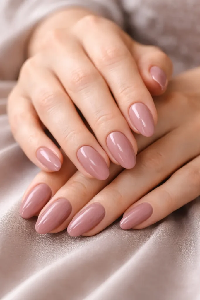 Muted dusty rose nails with a glossy finish for mother of the groom