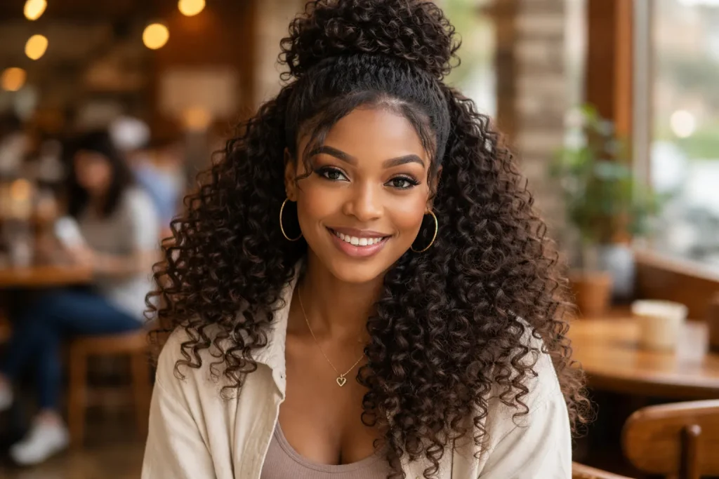 Half-up half-down curly crochet hairstyle