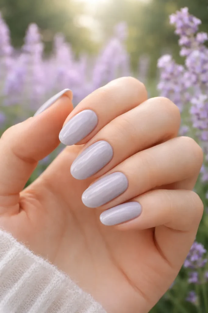 Muted pale lavender nails for a spring mother of the groom look