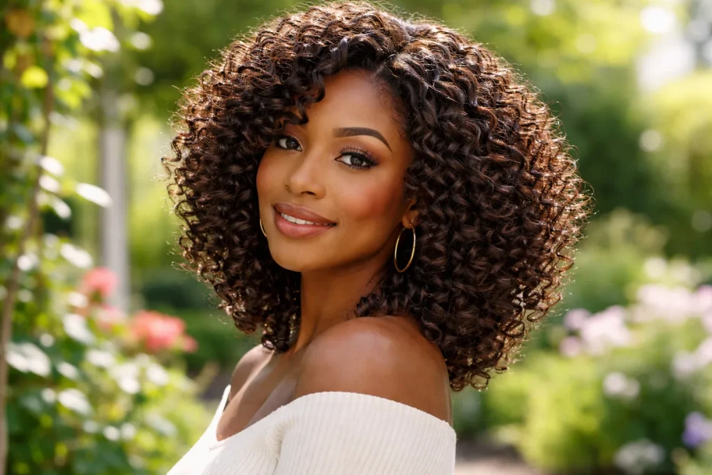 Layered curly crochet hair for natural bounce and volume