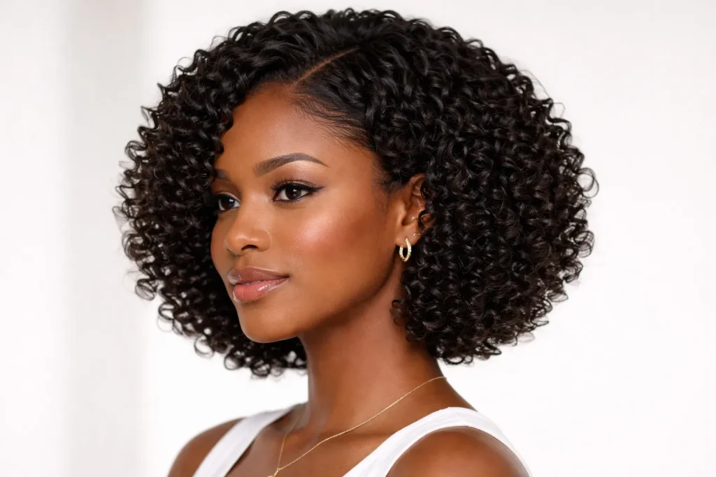 Short curly crochet bob hairstyle for Black women