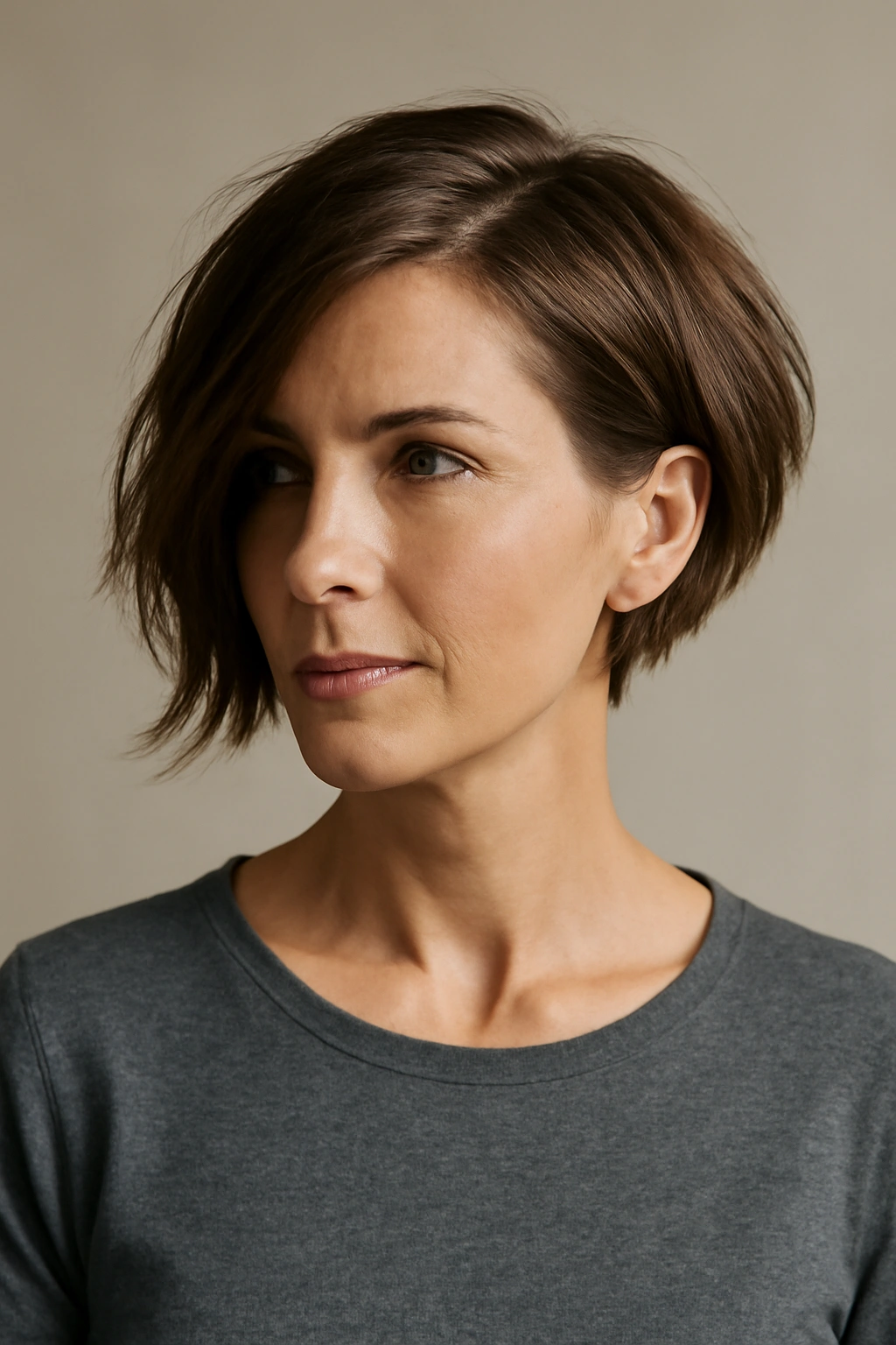 Portrait of a woman with an asymmetrical bob and bold silhouette
