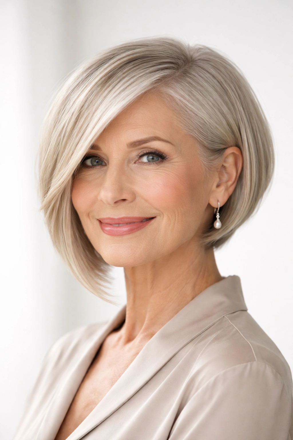 Asymmetrical bob showing one side longer for dimensional look