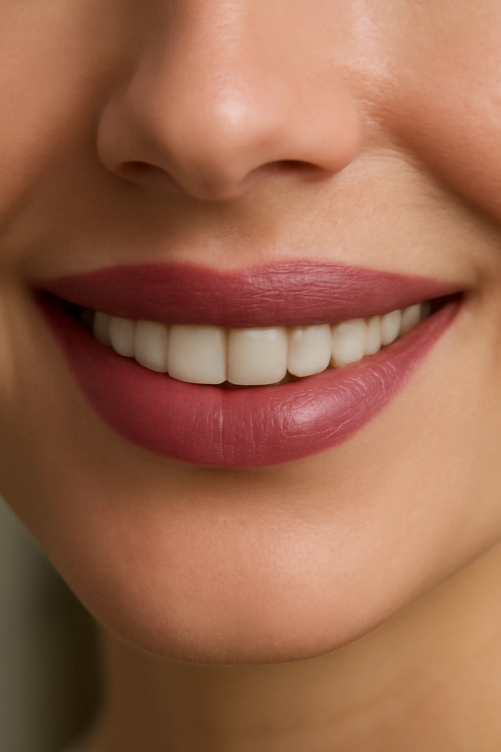 Soft berry pink lipstick on a radiant woman, offering an elegant and cheerful flush for a wedding celebration.