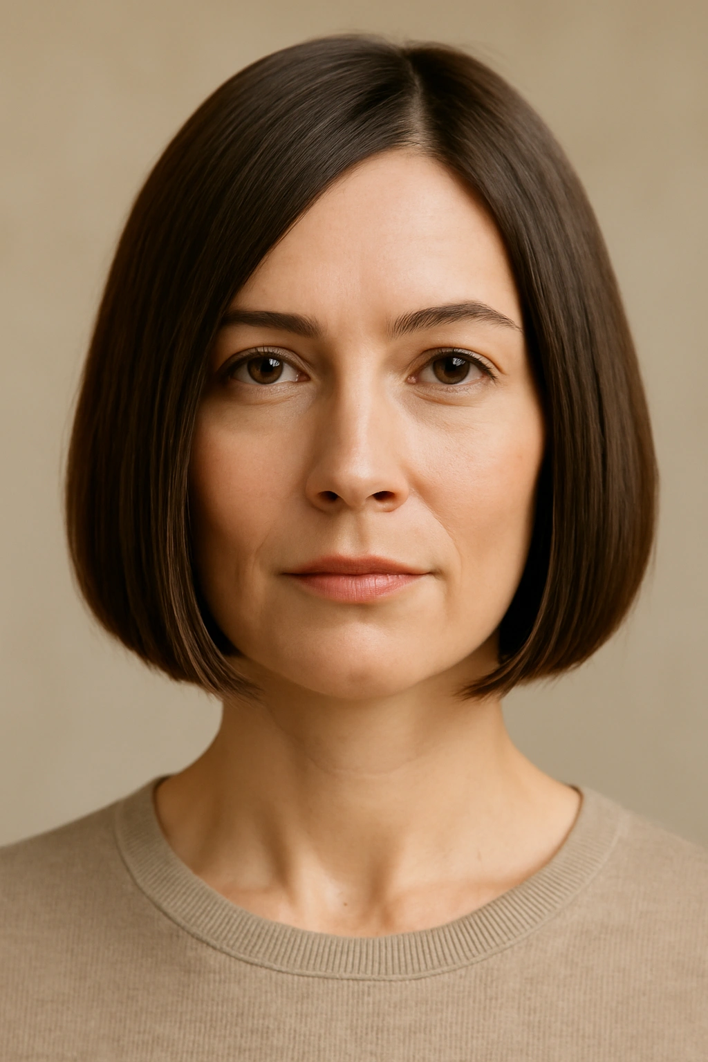 Close-up of a blunt-cut bob with a sharp edge in studio lighting