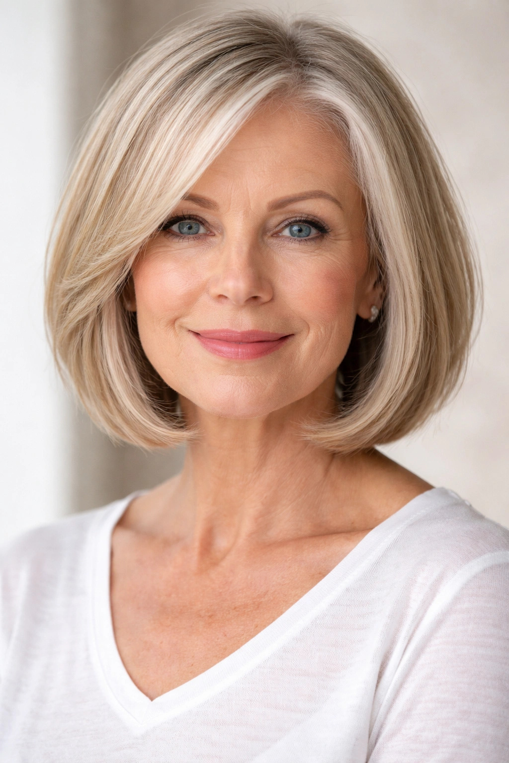 Chin-length bob framing the jawline with subtle inward curl