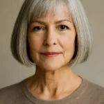 Close-up of a classic blunt bob at chin length with straight glossy hair