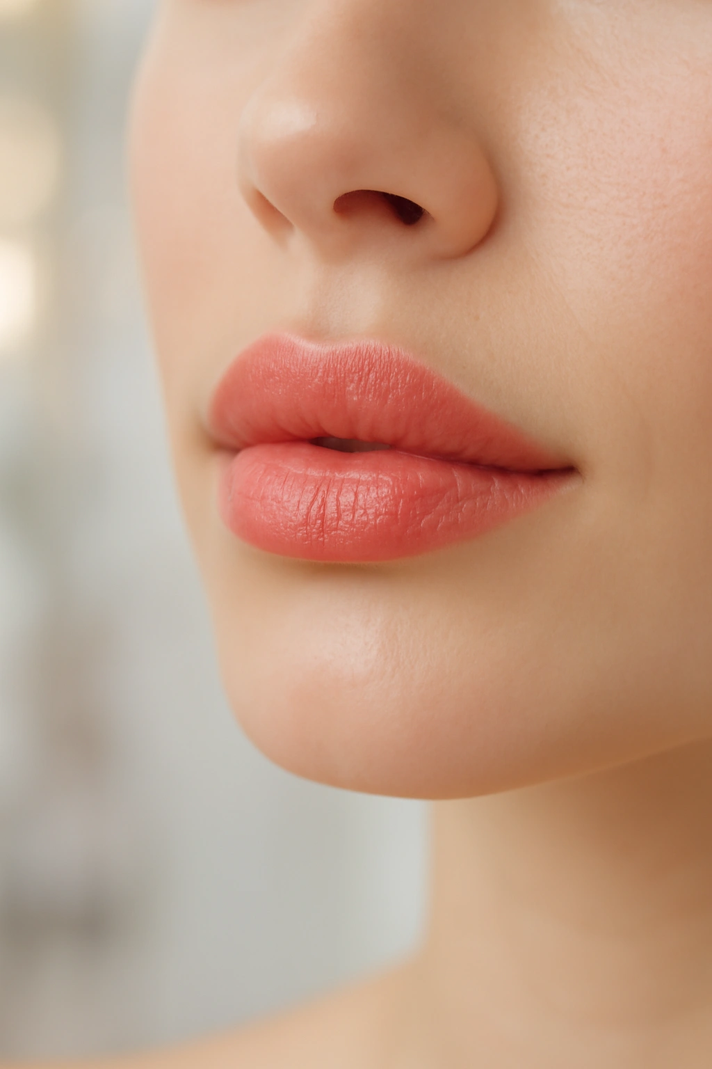 Vibrant coral blush lip color for a spring wedding look