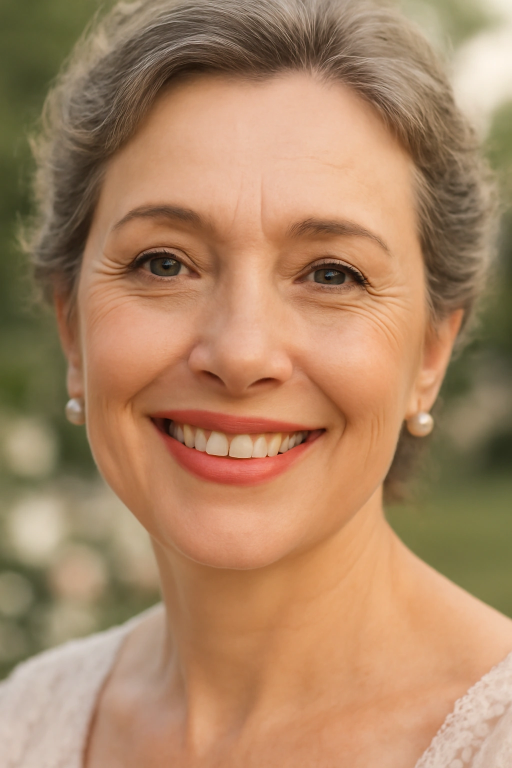 Soft coral pink lipstick look for a mother of the groom providing a healthy glow.