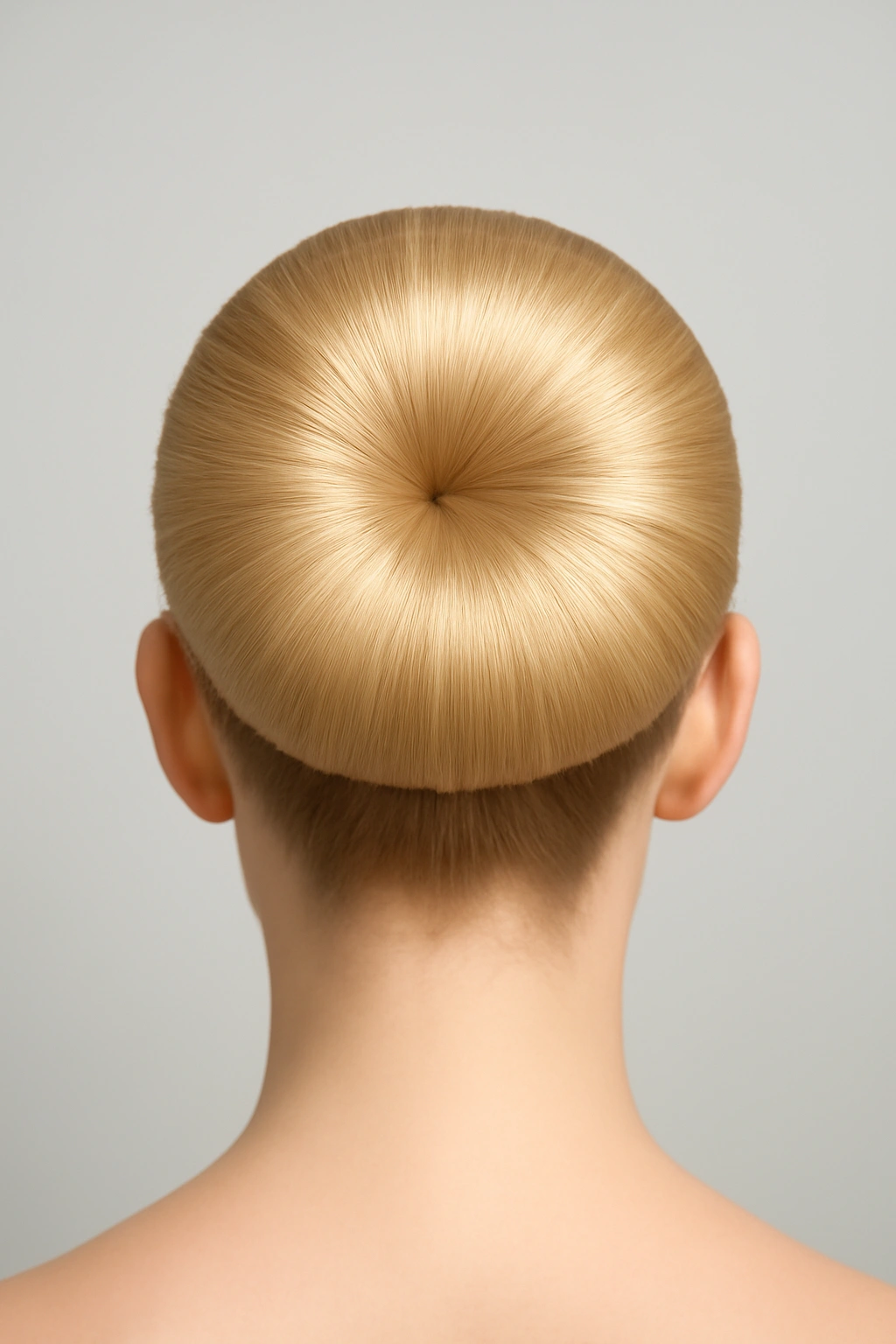 Perfectly smooth and round blonde bun styled using a professional donut bun maker tool