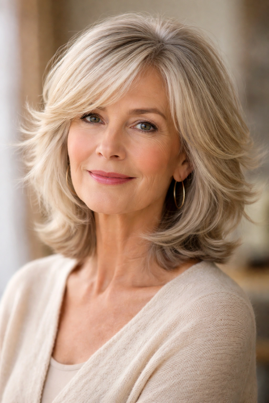 Feathered hairstyle with soft ends and airy movement