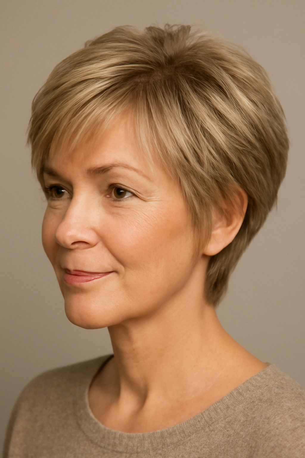 Feathered pixie hairstyle with soft wispy layers