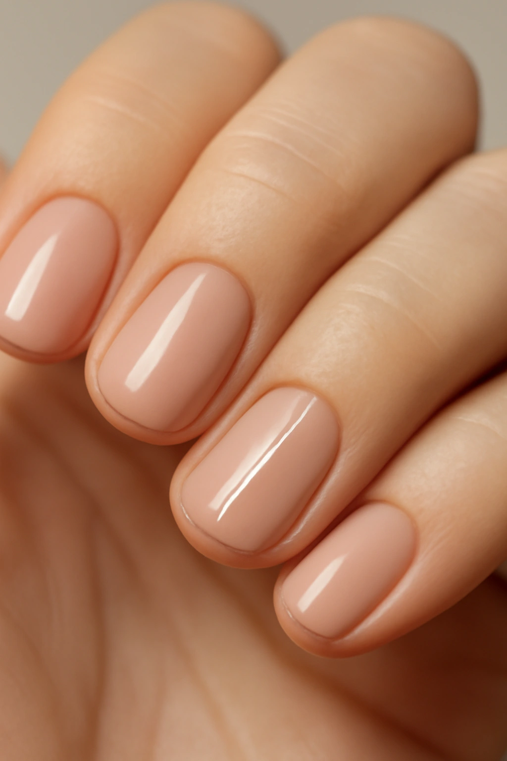 Minimalist nail art with a thin gold geometric line on a short nude nail.