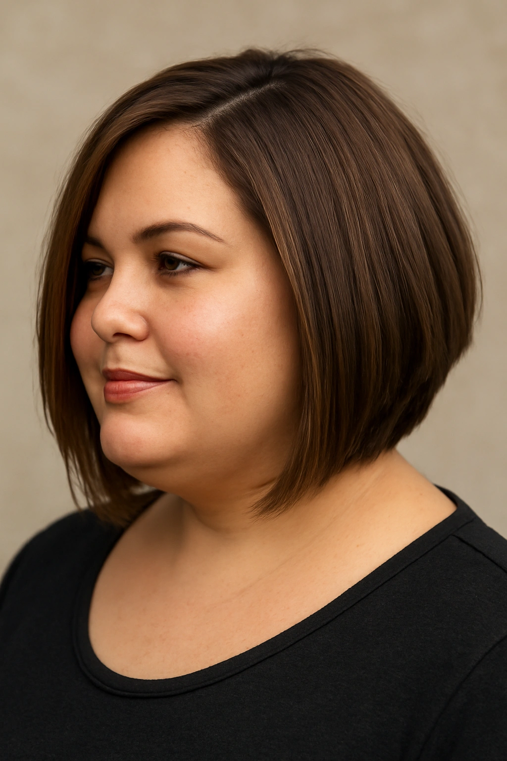 Graduated bob hairstyle on a plus-size woman