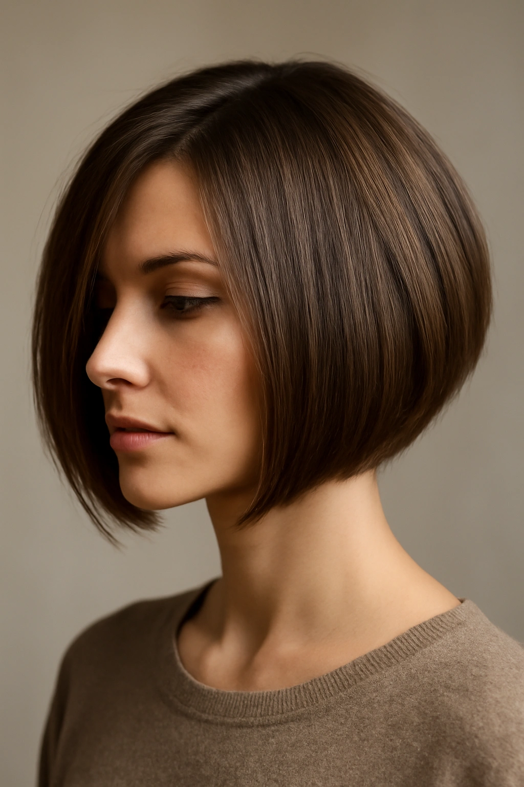 Inverted bob with a shorter back and longer front highlighting the bold silhouette.