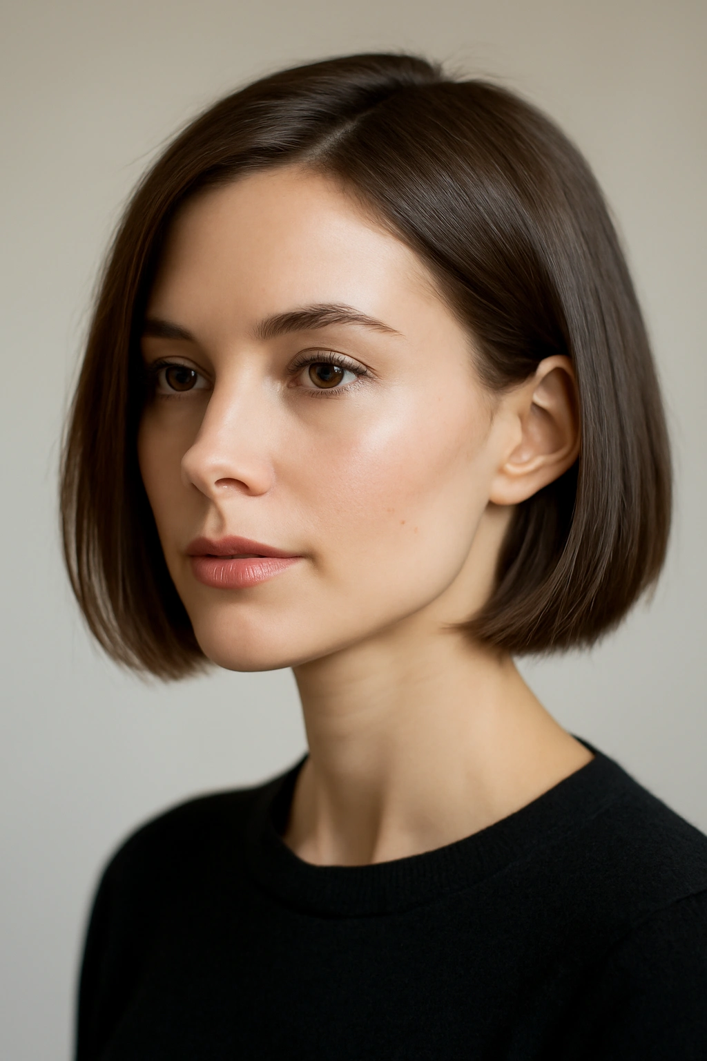 Jaw-length bob with blunt, clean line at jaw.