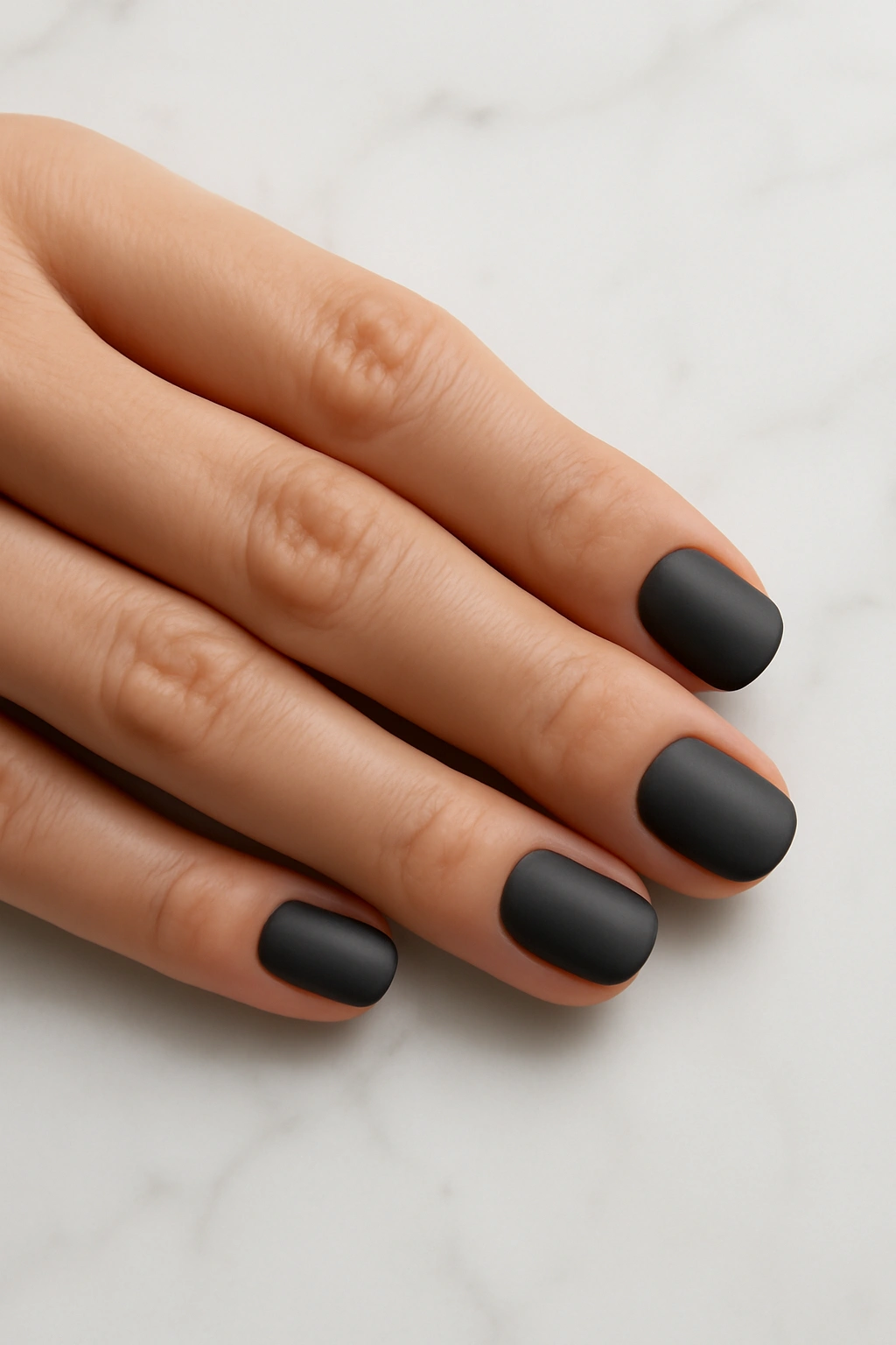 Short charcoal grey nails with a smooth velvety matte finish