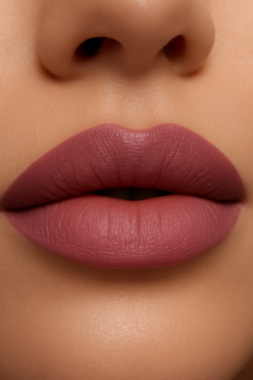Muted mauve lipstick for a sophisticated mother of the bride makeup look.
