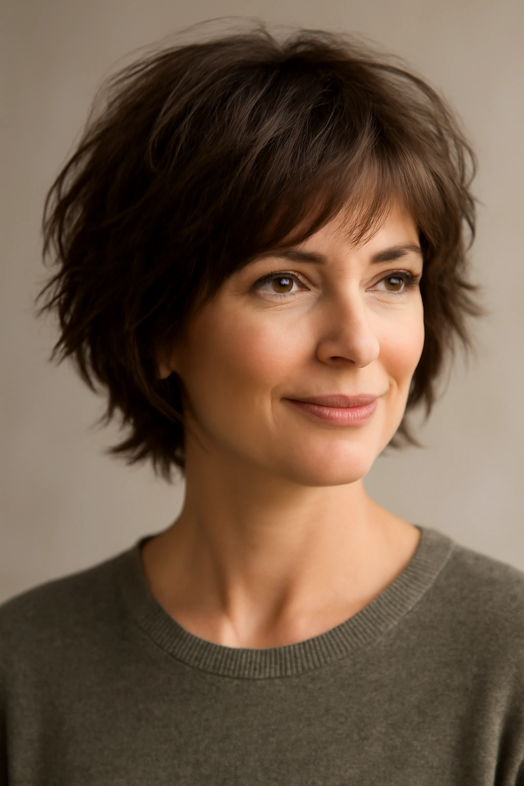 Head-and-shoulders portrait of modern shag with layered texture and volume