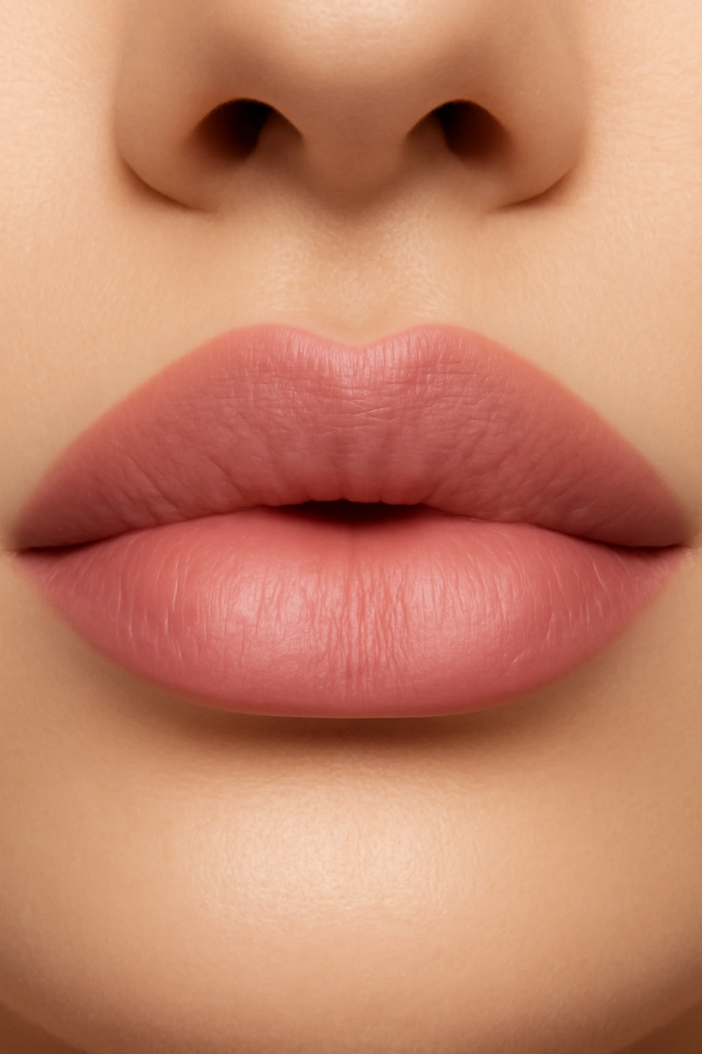Subtle ombre lip makeup with a soft gradient from rose to light pink for a bride.
