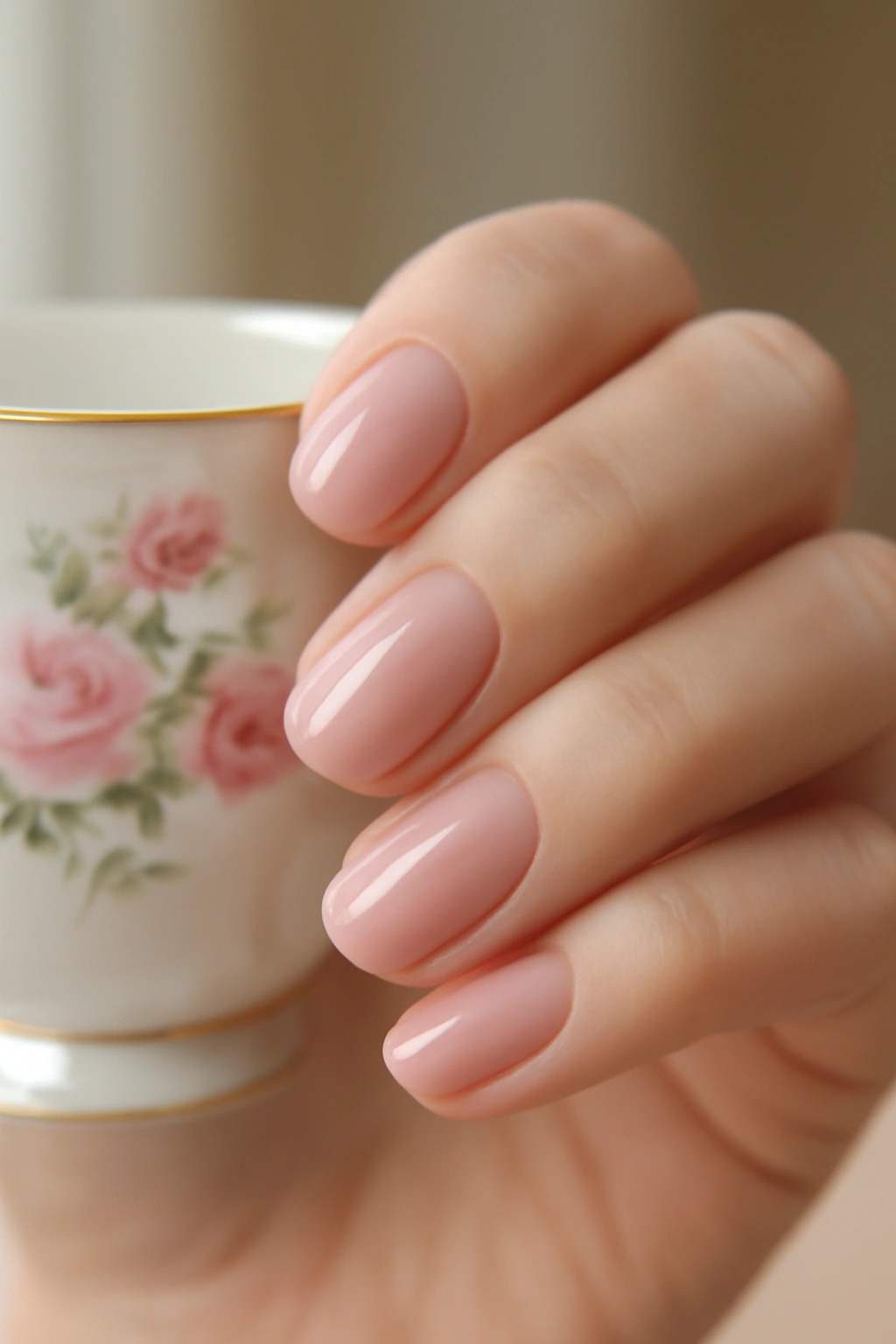 Sophisticated soft pink manicure on well-groomed hands