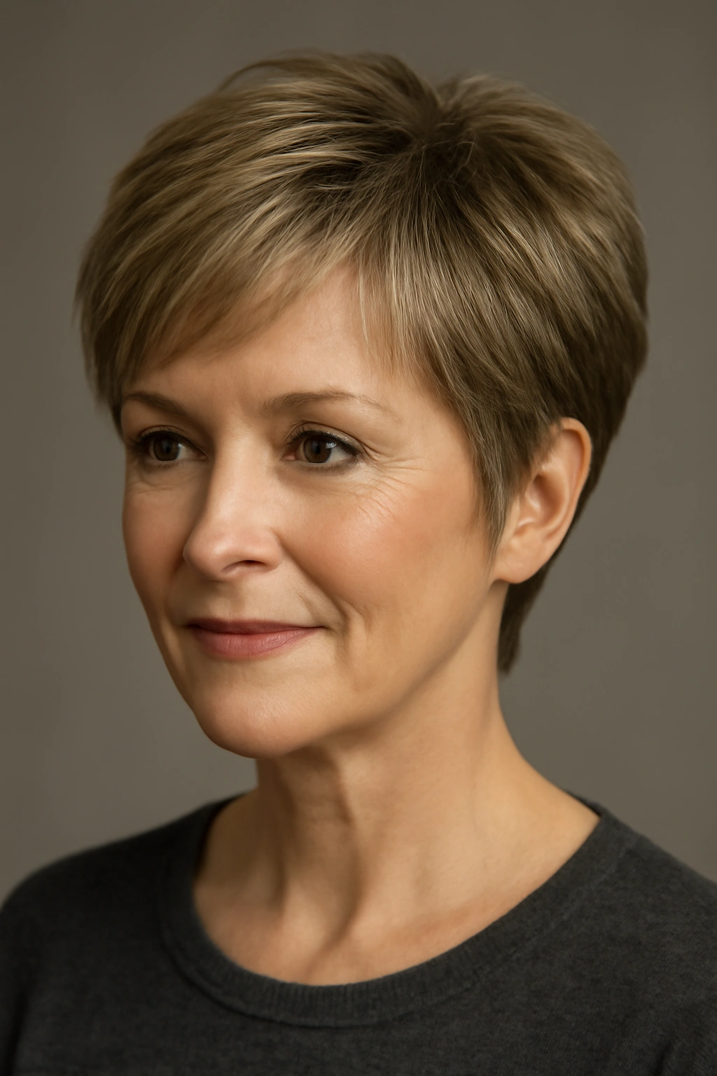 Pixie hairstyle with face-framing layers