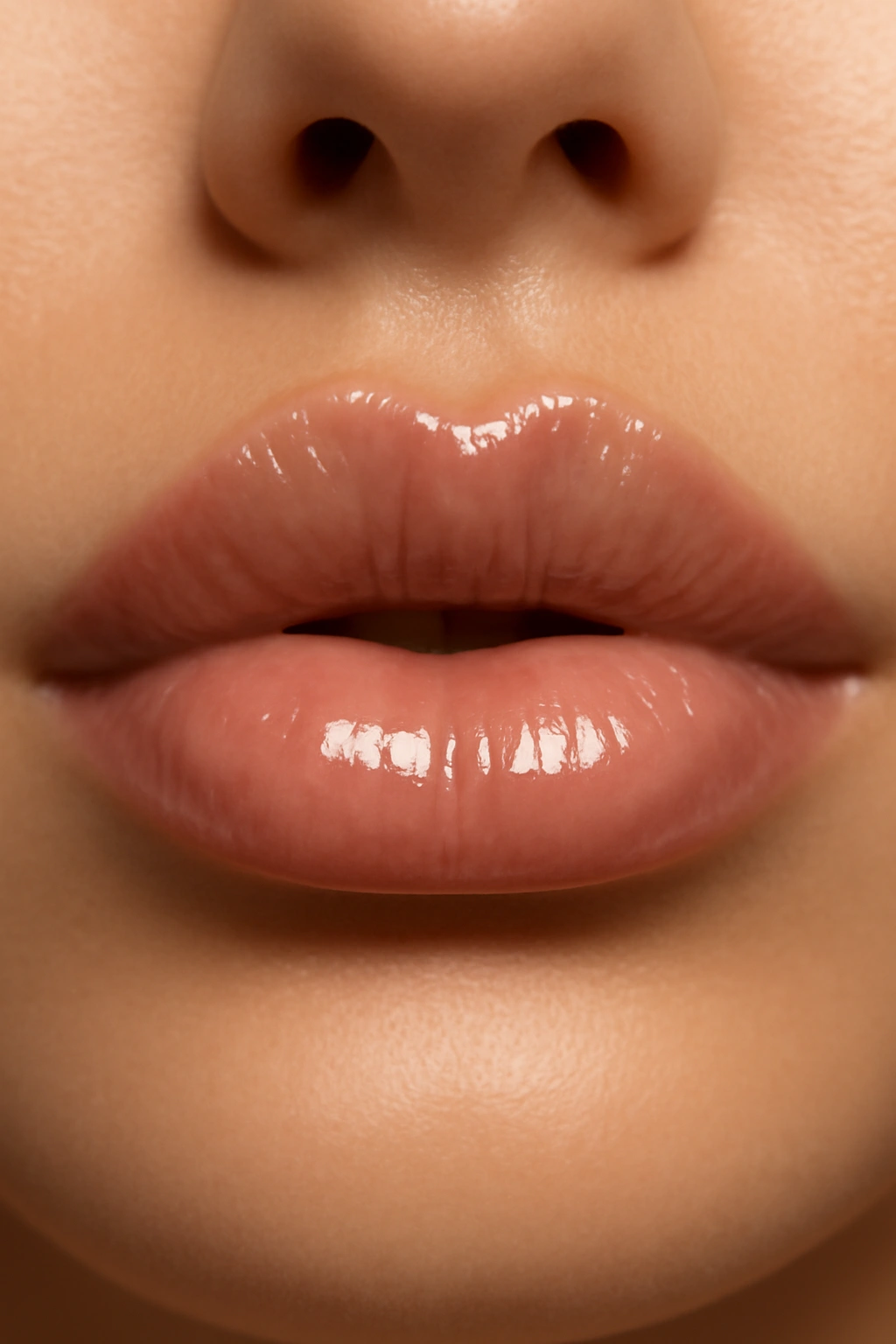 Close-up of lips with plumping gloss for fuller pout