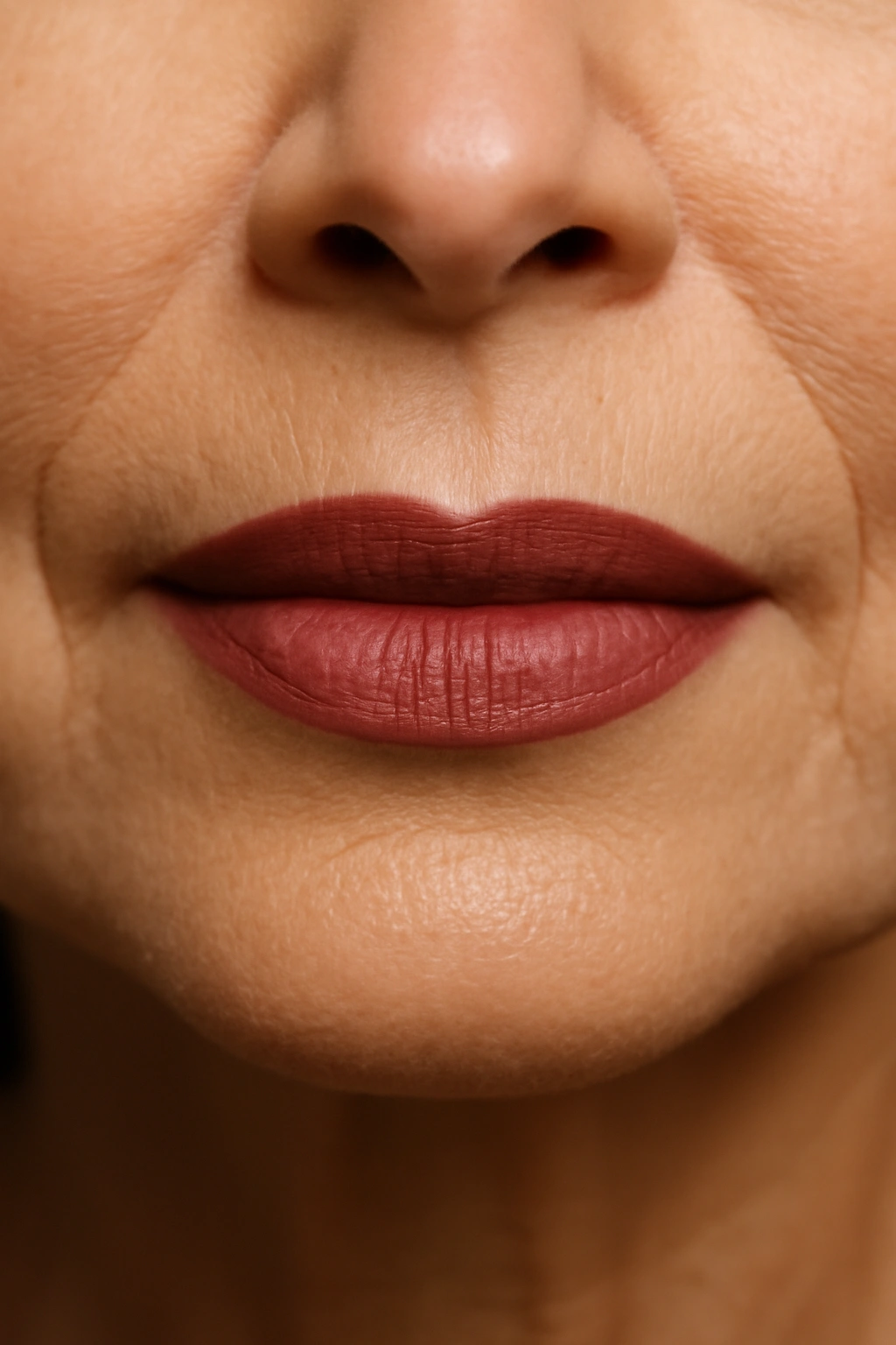Elegant rosewood lip color with pink and brown undertones for a sophisticated look.