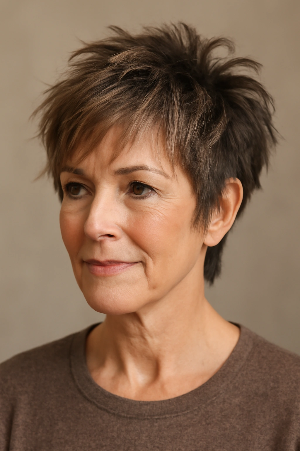 Shaggy pixie haircut with choppy textured layers