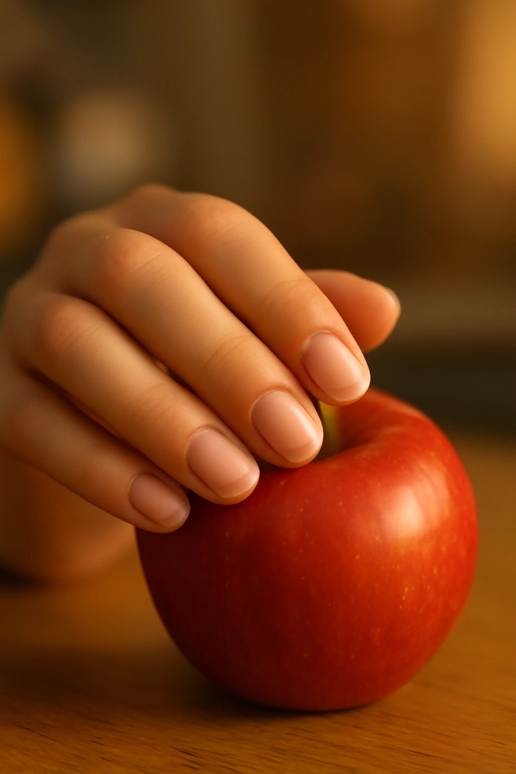 Sheer pink translucent nail polish on neatly manicured short nails