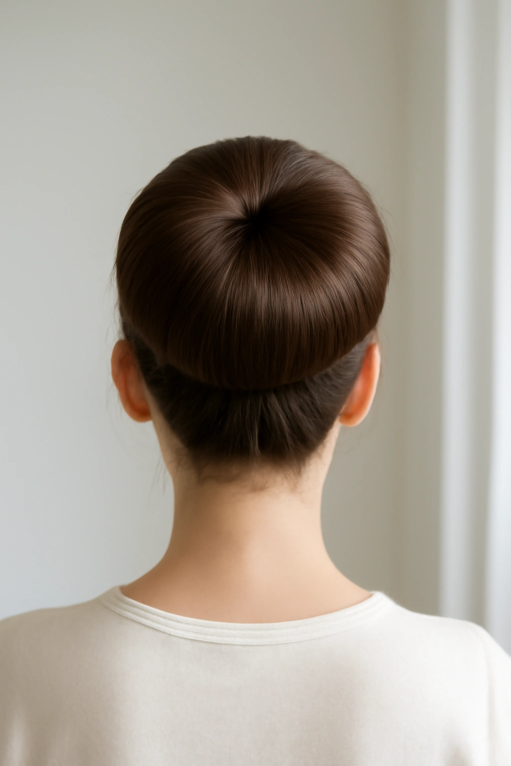 A voluminous and perfectly round sock bun hairstyle for thick hair