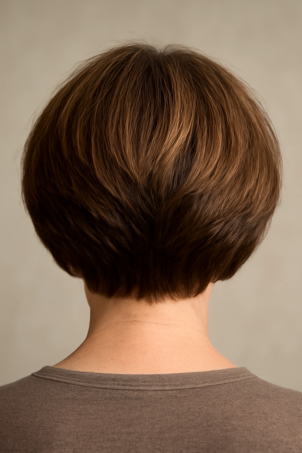 Back view of stacked bob showing rounded volume at the nape