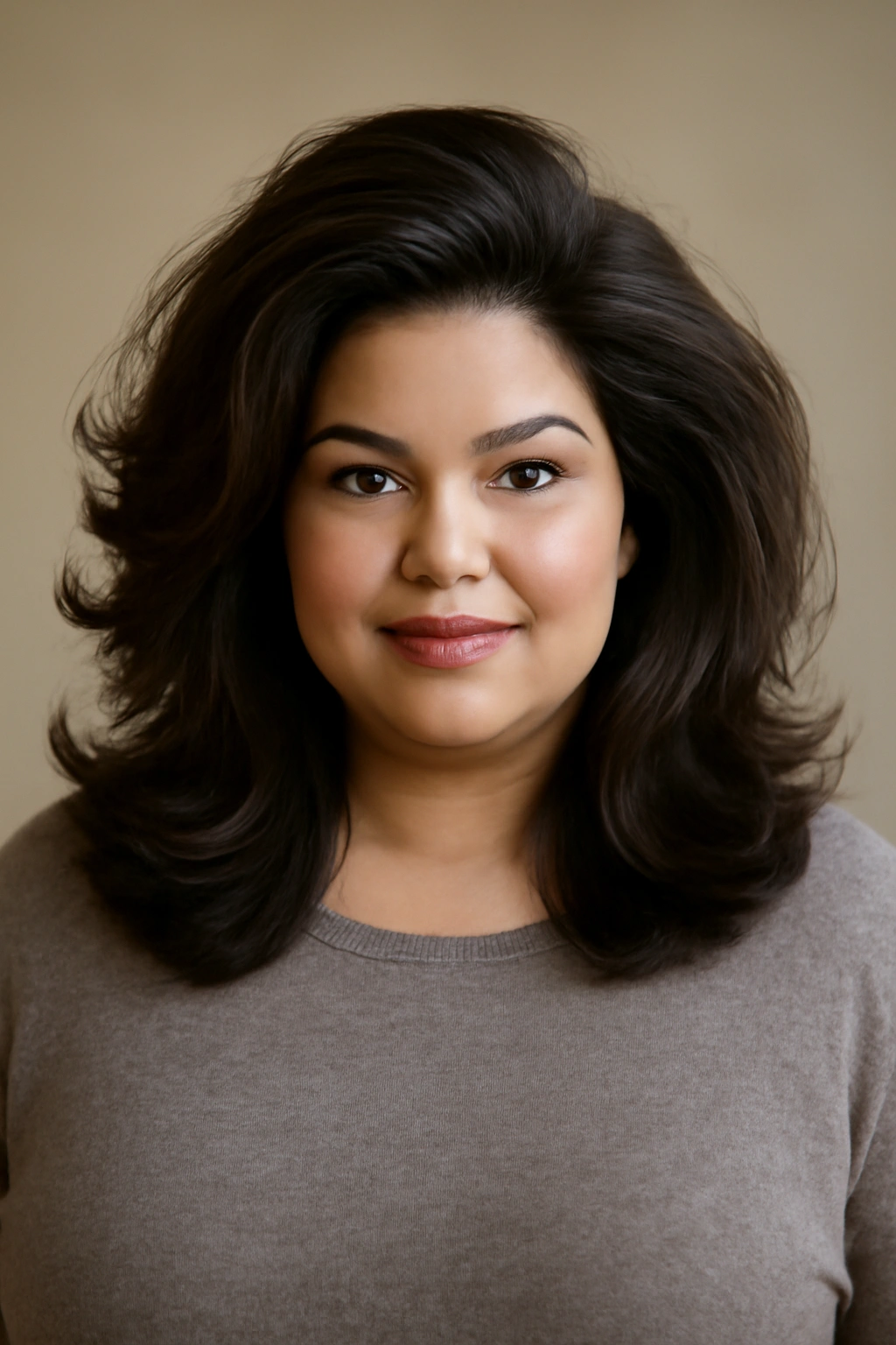 Voluminous blowout giving lift and body to mid-length hair
