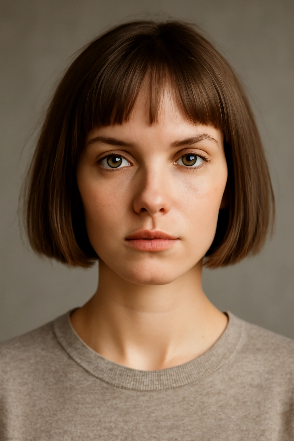 Blunt Short Bob with crisp straight bottom line at chin length