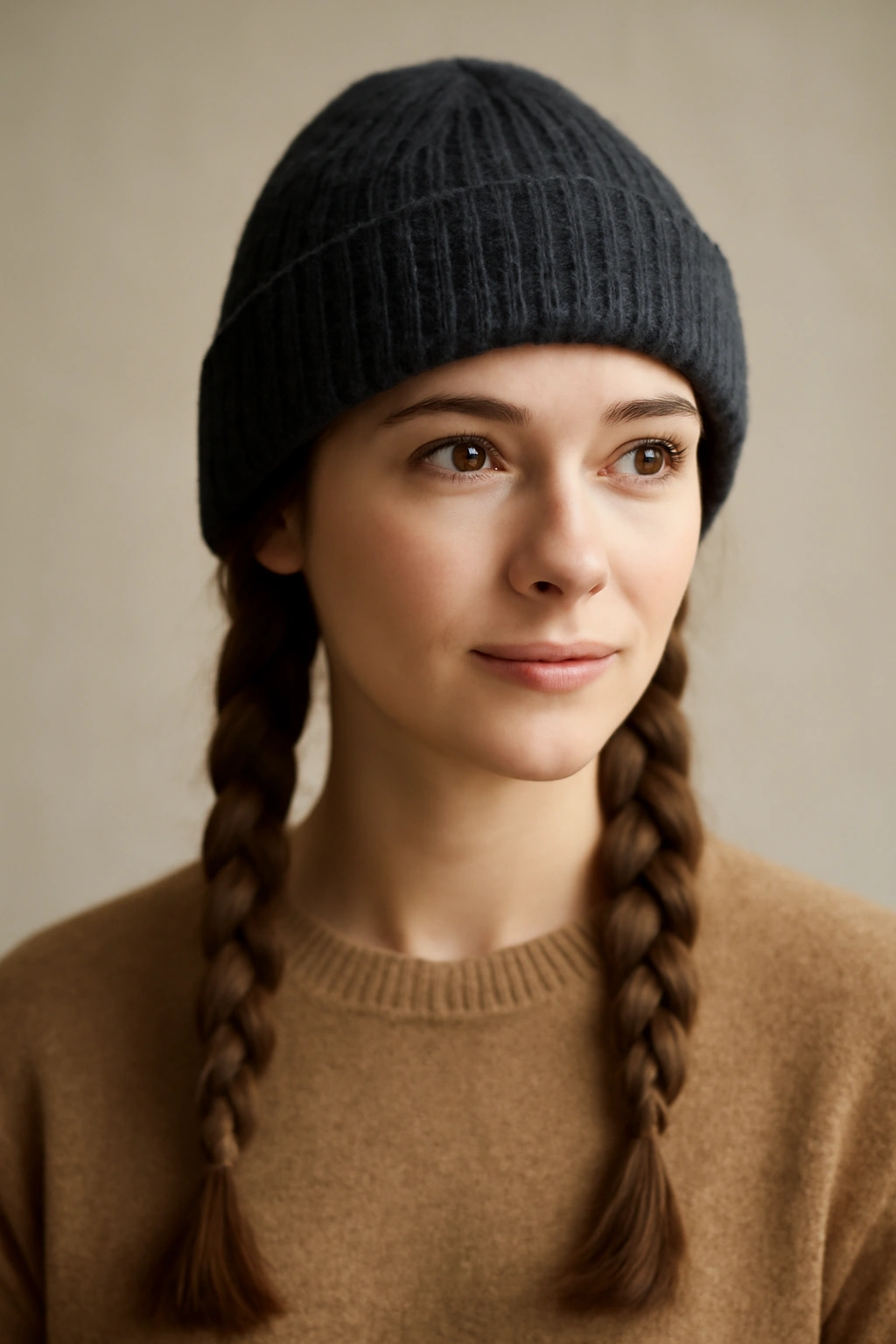 Two side braids under beanie