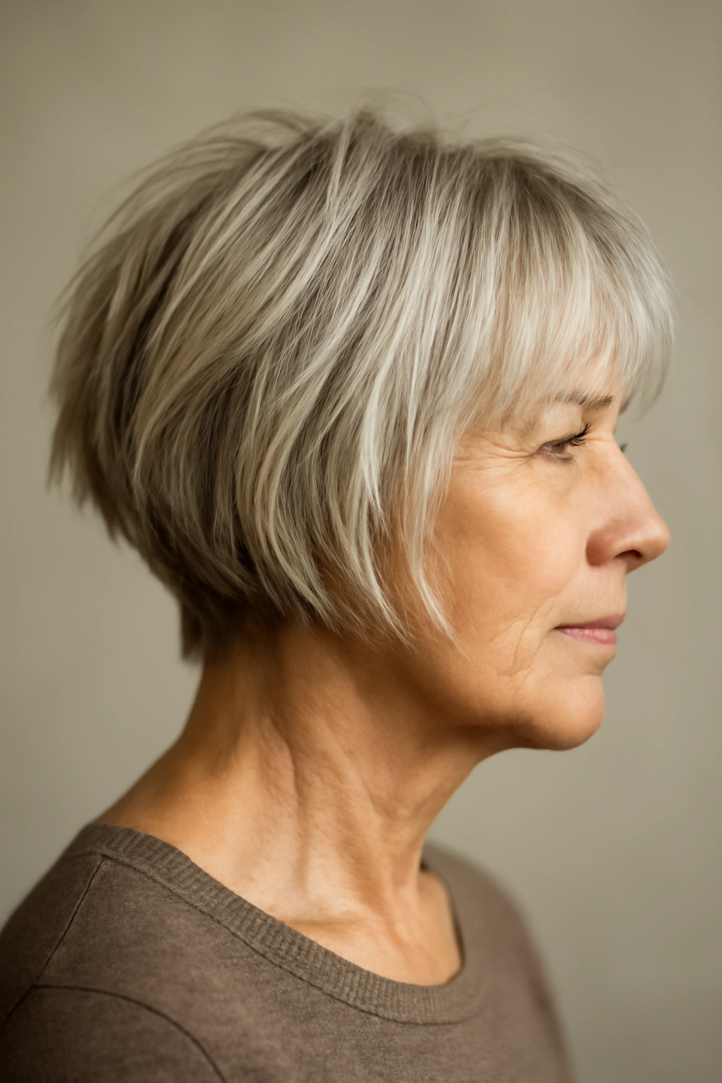 Choppy Inverted Bob silhouette with shorter back and longer front