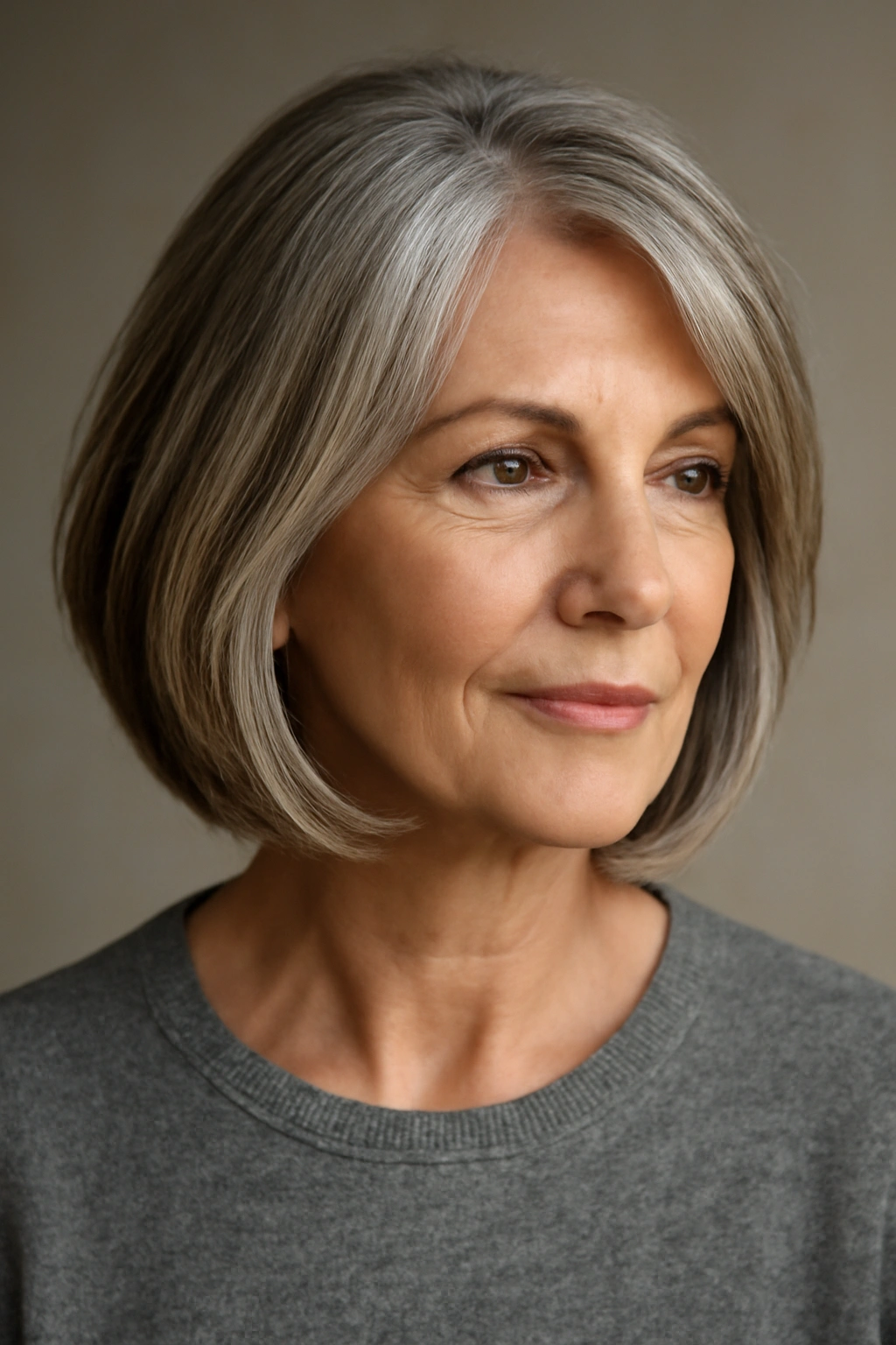 Portrait of a woman with face-framing layered bob
