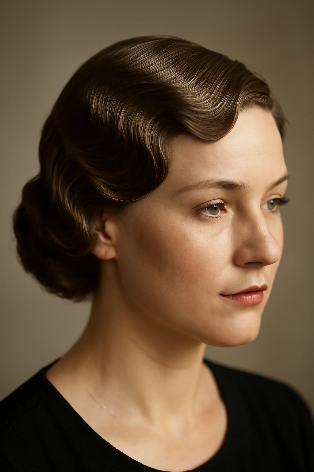 Vintage finger waves on fine hair with a glossy finish.