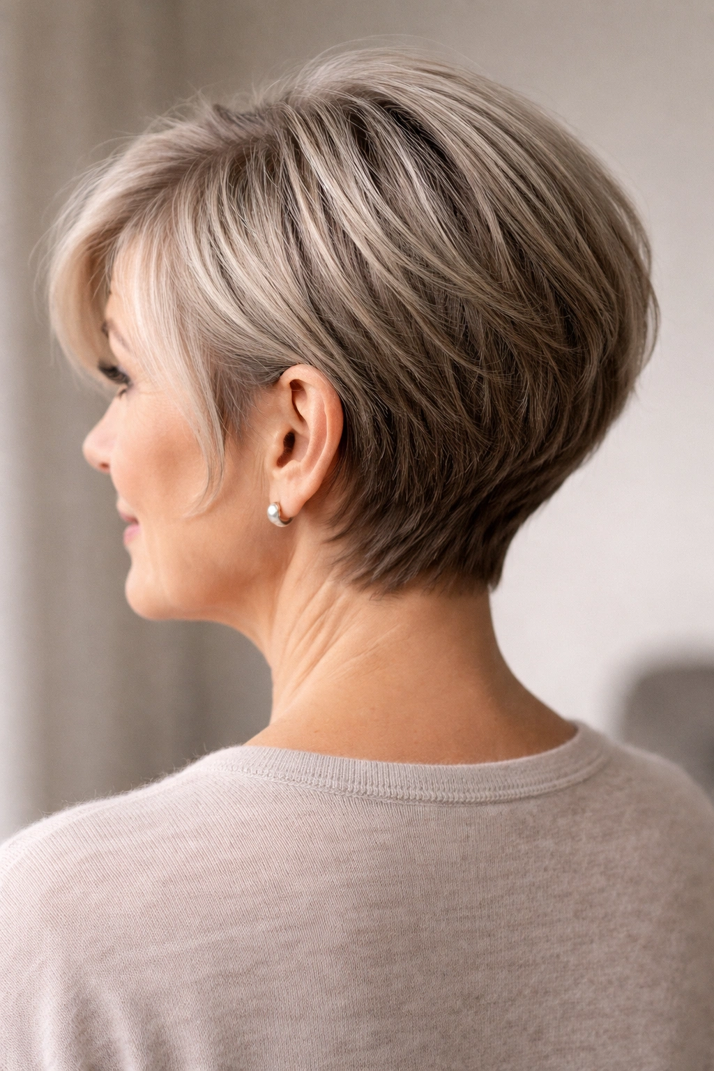 Back view of graduated pixie bob with stacked layers