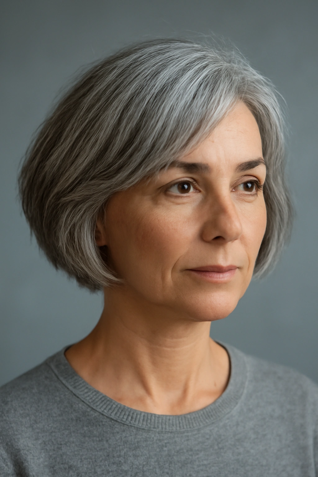 Gray short bob with natural texture and movement