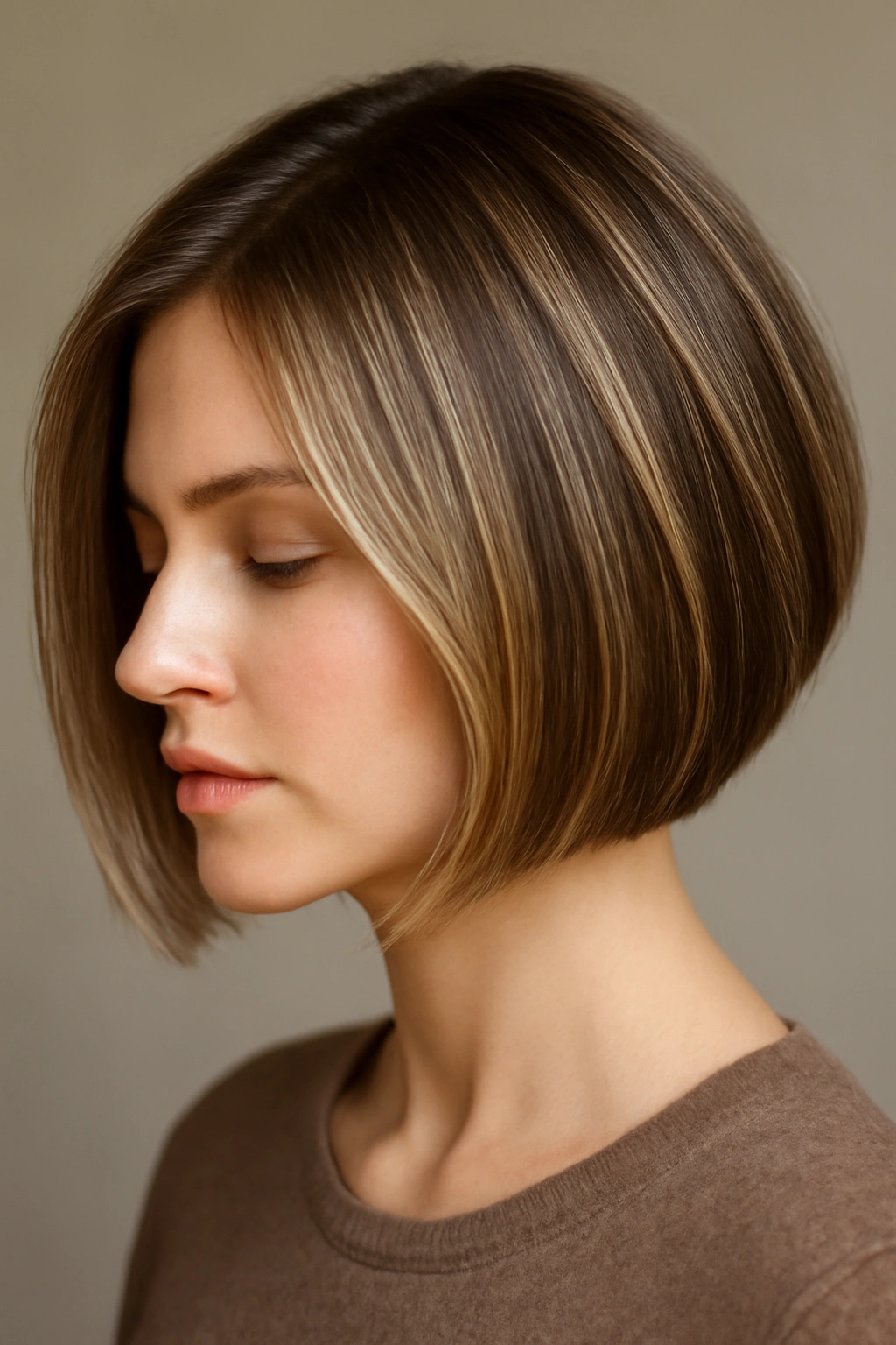 Close-up of a short bob with strategic highlights for dimension