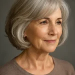 Mature woman with a softly layered bob showing face-framing layers and gentle waves