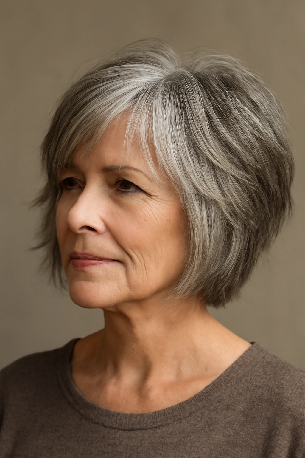 Layered Choppy Bob on a senior woman showing multiple layers for lift