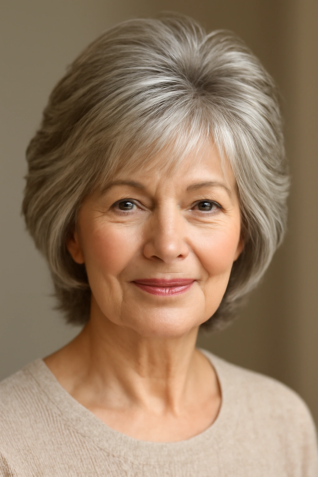 Senior woman with crown-volume layered hairstyle