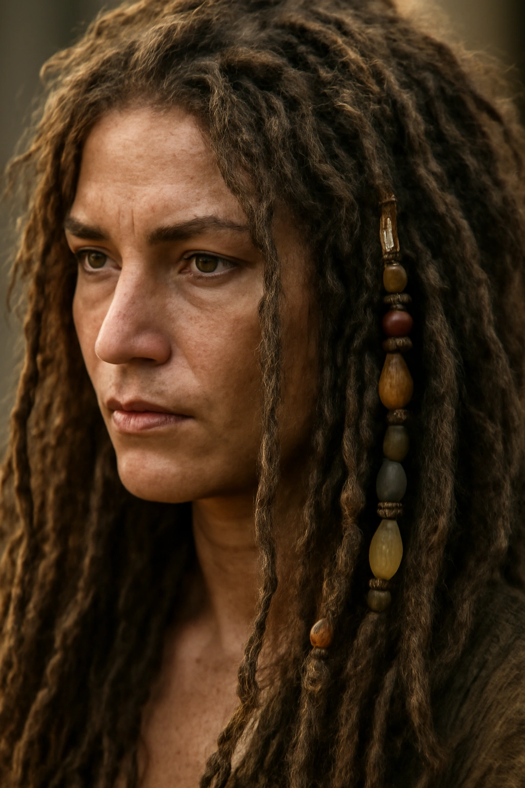 Rough textured hair with heavy accessory scattering for authentic pirate look