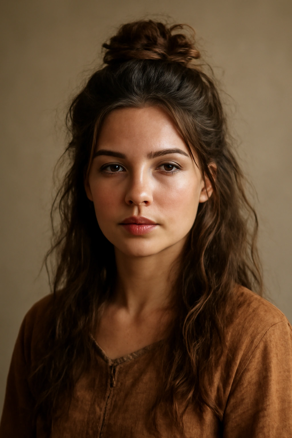 Portrait of a pirate hairstyle with half-up messy bun