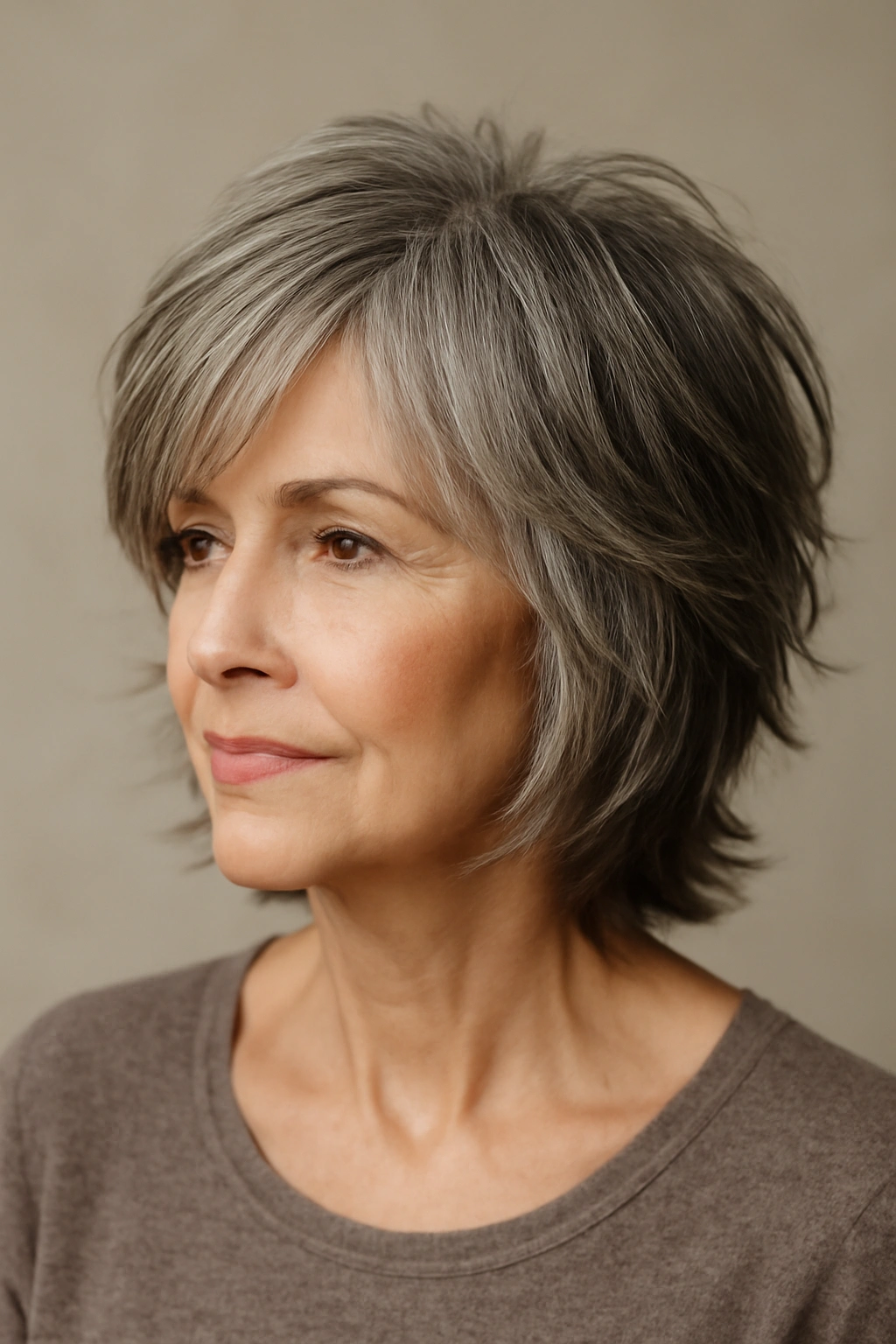 Textured layered razor cut with piecey ends in a modern hairstyle